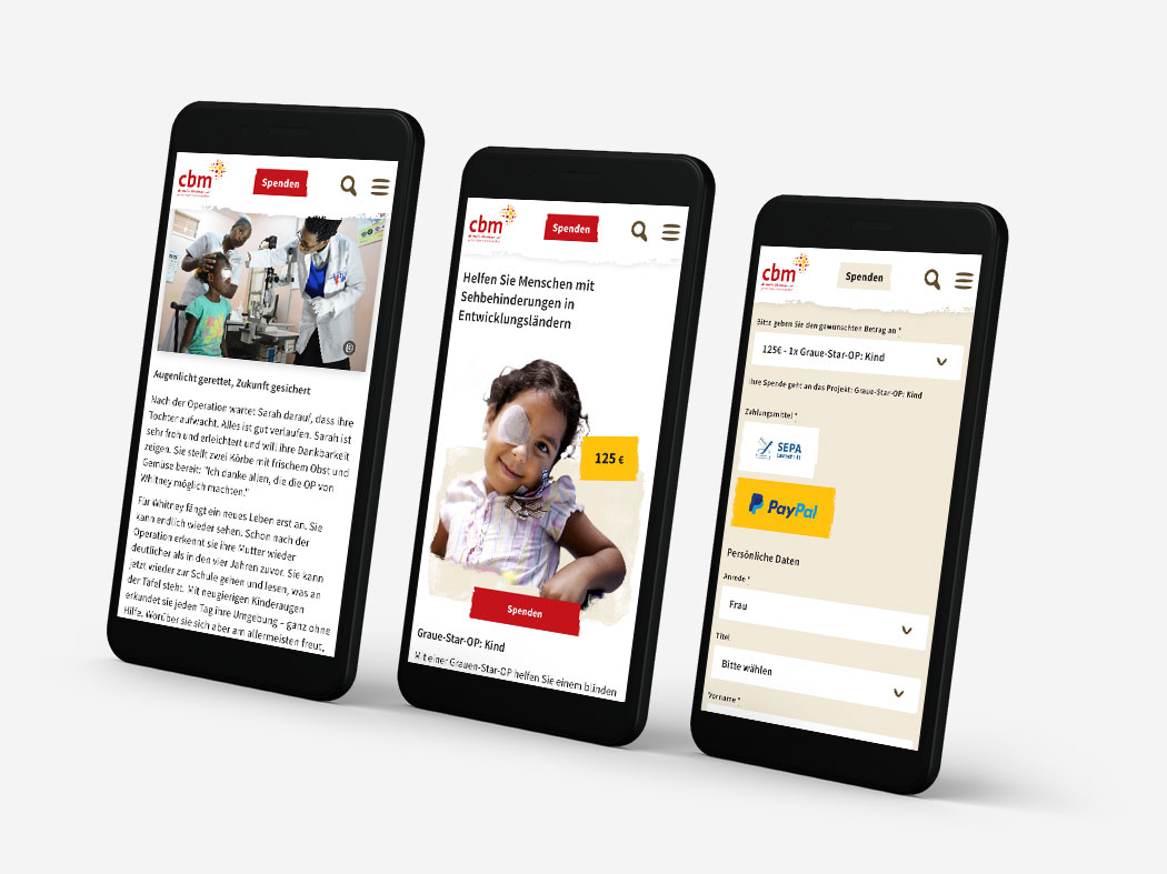 Verschiedene Smartphone-Screens, die den Spendenprozess anzeigen